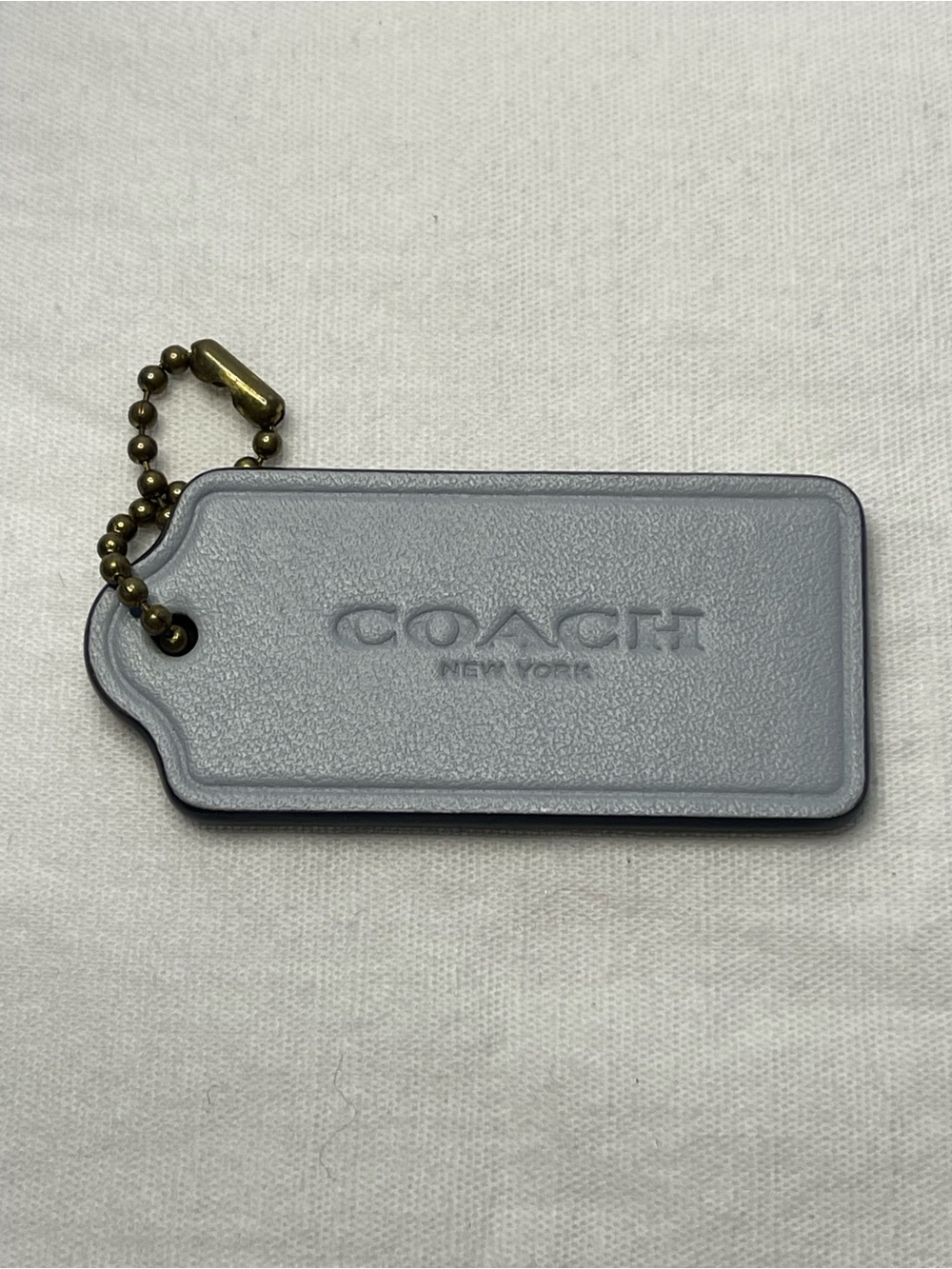 Coach Gray and BrownLeather Hang Tag with Brass Ball Chain